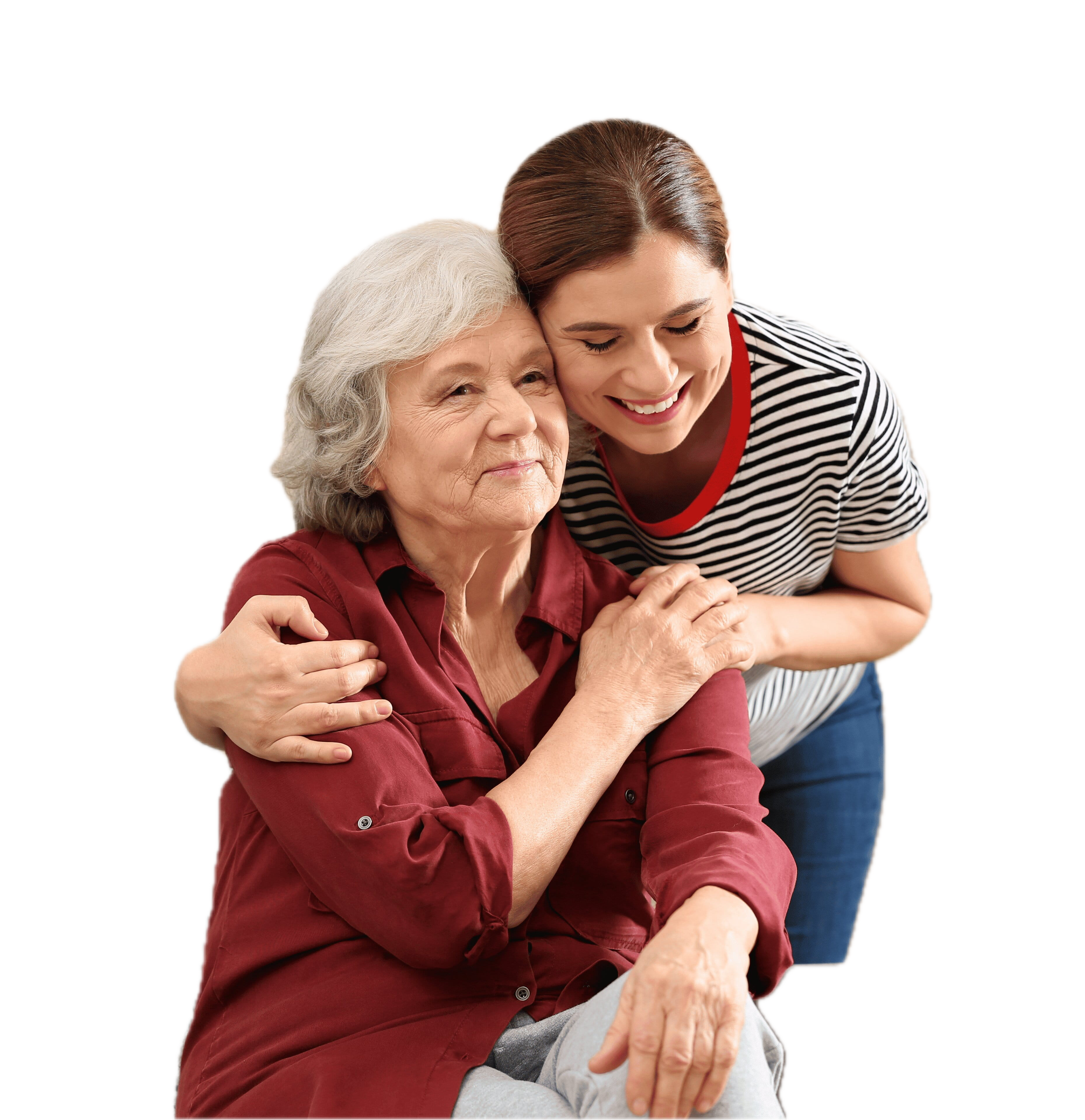 A carer and someone they support sharing a warm moment together at home